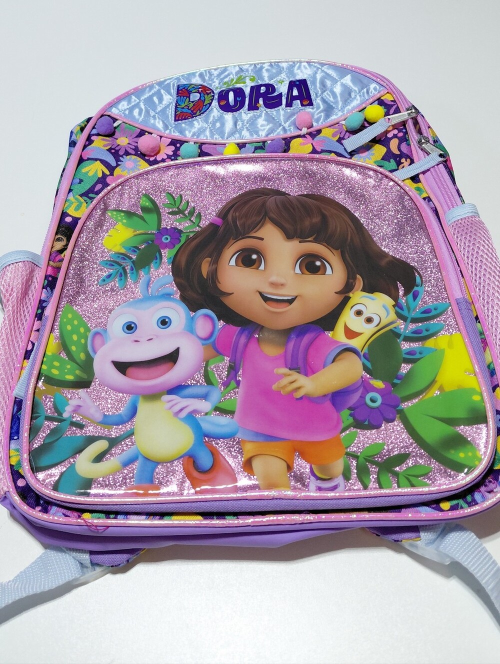 NICKELODEON Dora Kids  Purple Backpack with Glitter Front Pocket